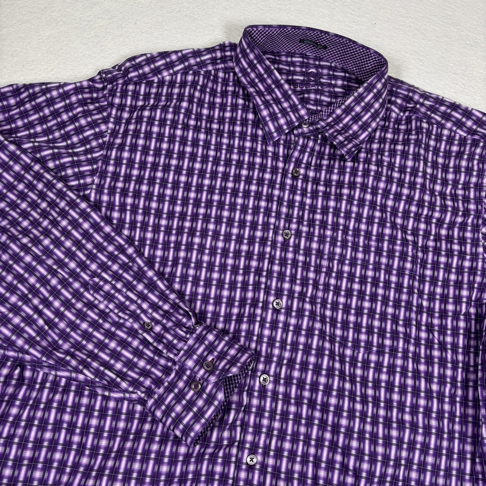 Bugatchi Shirt Mens 3XL Purple Check Classic Fit Button Front Long Sleeve Cotton